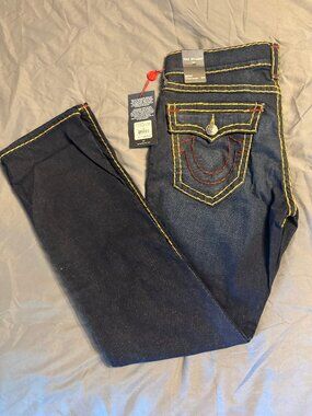 True Religion Ricky Super T Sz 34x34 Murky Tide Flap Men Jeans-100083 Denim NWT